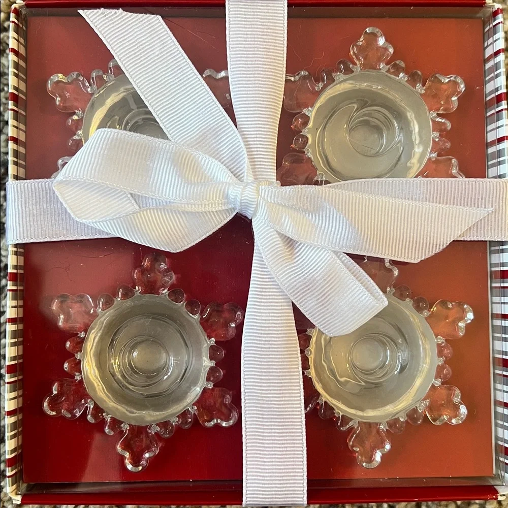 Williams Sonoma Crystal Snowflake Taper Candle Holders.